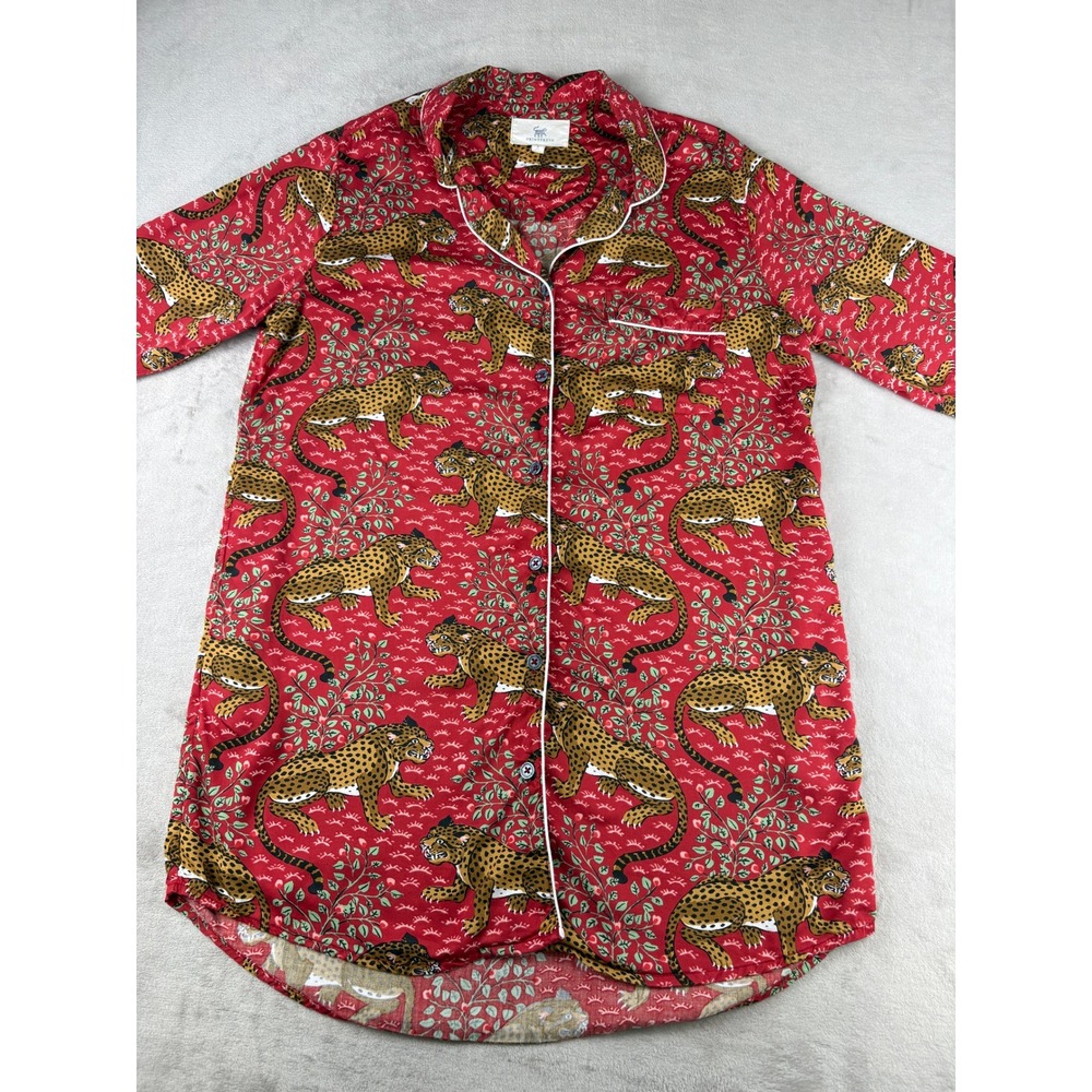 Printfresh Cheetah Queen Sleep Shirt Red Cotton Long Sleeve Nightshirt Womens S